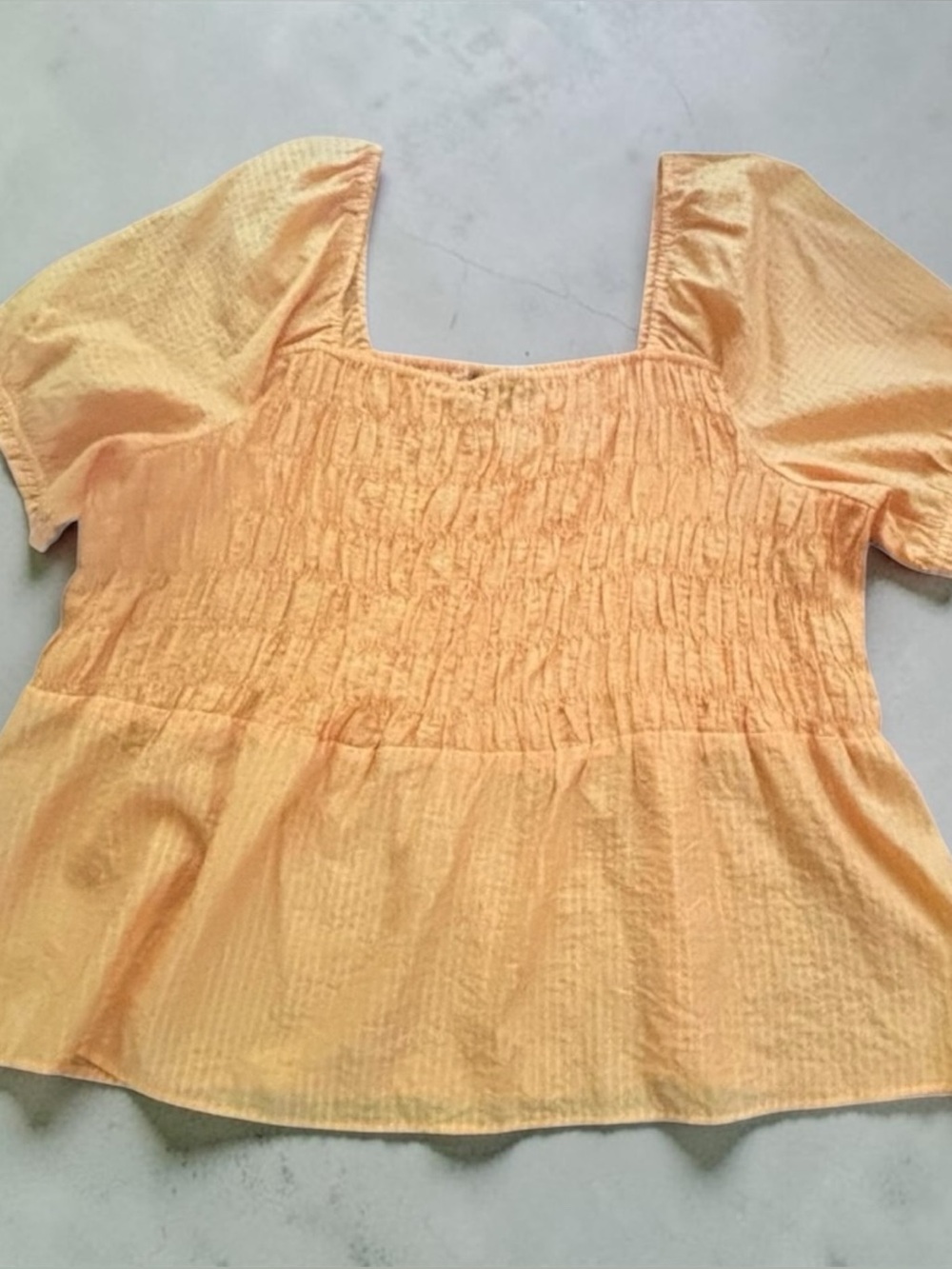 Lane Bryant Size 26 Smocked Peplum Top Orange Puff Sleeve Boho Cottagecore